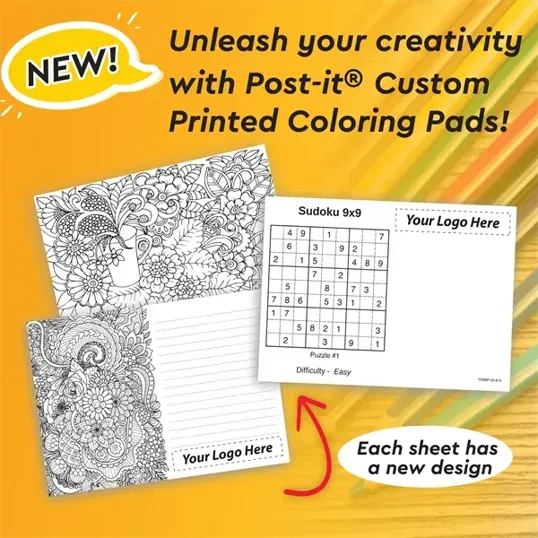 Post-it® Custom Printed Coloring Pads, 6" x 8"